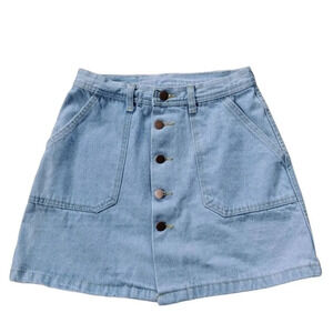 Light Wash Denim Jean Mini Skirt,  Button Down, S